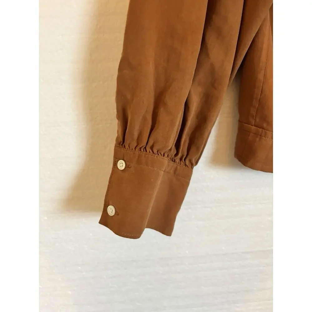 Everlane washable 100% Silk wrap top blouse Tobacco SZ 10 ballet core feminine - Picture 4 of 7